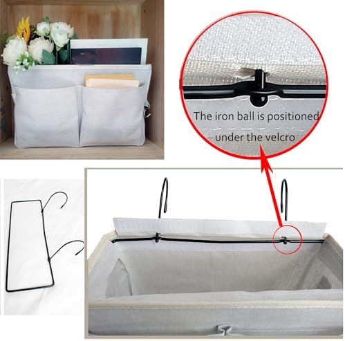 SMALL GOAL Bedside Caddy, Bedside Hanging Storage Organizer for College Dorm Bed, Bunk and Hospital Beds, Can be Placed Magazine, Books, Phones,Keys, kettle, Glasses (grey, 2pack) - Image 2