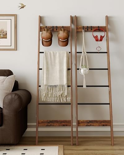 Hzuaneri Blanket Ladder Decorative Quilt Rack with 4 Removable Hooks - Image 5