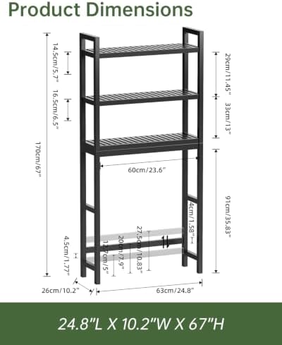 SMIBUY Bathroom Storage Shelf, Bamboo Over-The-Toilet Organizer Rack, Freestanding Toilet Space Saver with 3-Tier Adjustable Shelves (Black) - Image 3
