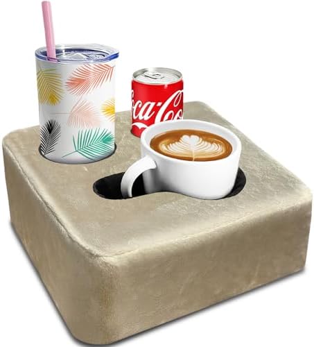 Couch Cup Holder Pillow Tray! Keep Drinks Hand Reach and KeepTemp, Prevent Spills and Use Anywhere. Cup Holder for Couch, Bed, Car, Courtyard, Park, Beach. Pink. Light Khaki by NISDOING