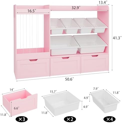 VontinT 50.6"W Wooden Toy Organizer with Stuffed Storage & Toy Storage Bins - Image 2