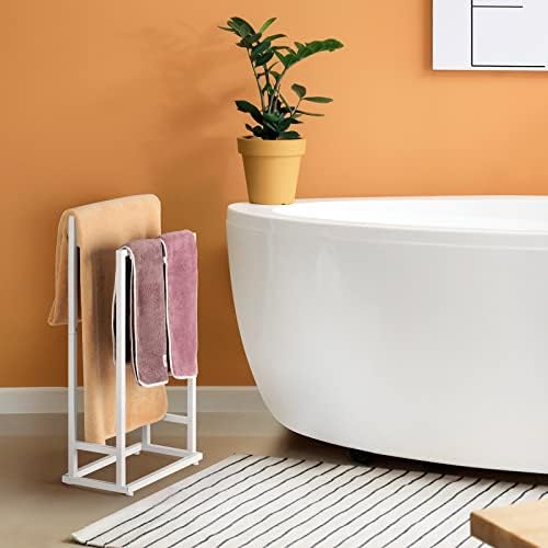 Freestanding Towel Racks for Bathroom 2 Tier Hand Towel Drying Rack Metal Blanket Towel Holder Stand for Bedroom Indoor Outdoor Pool Small Blanket Rack (Matte White) - Image 5
