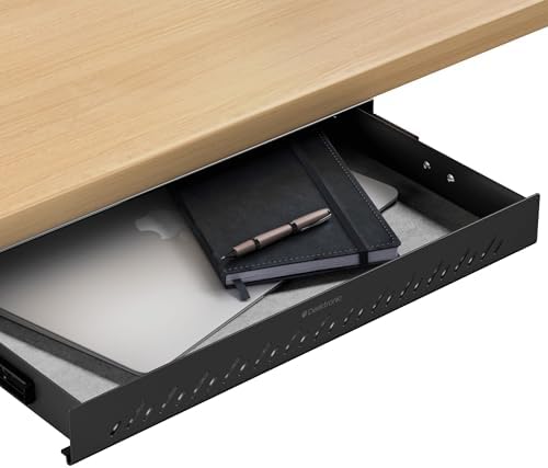Desktronic Under Desk Drawer — Hidden Under-Desk Storage Organizer, Easy Install, Large Capacity Metal Sliding Drawer for Home Office, Standing Desk & Workstation (Black) by Desktronic