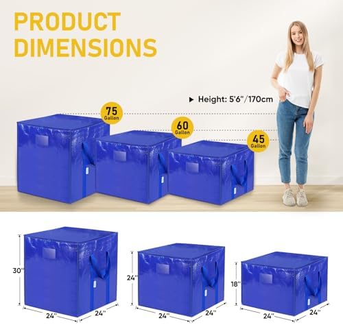 TICONN 4 Pack Extra Large Moving Bags with Zippers & Carrying Handles, Heavy-Duty Storage Tote Moving Boxes for Space Saving (4 PK, 45 Gallon) - Image 5