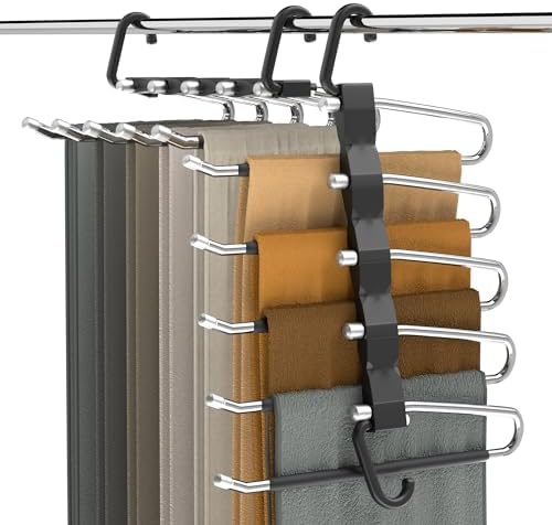 Pants Hangers Space Saving - 48 Pack Closet Organizer and Storage Jean Hangers, Stainless Steel Anti-Slip Clothes Hanger Scarf Holder for Pants Jeans Leggings Trousers Pant Rack, Black by AUFETQ