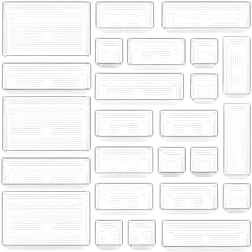 DCA 25 PCS Clear Plastic Drawer Organizer Trays, Storage Bins by DCA