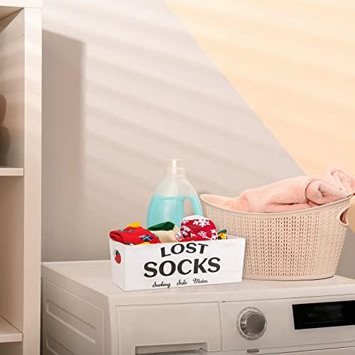 Blulu Lost Socks Basket Sign Laundry Room Farmhouse Storage, White - Image 2