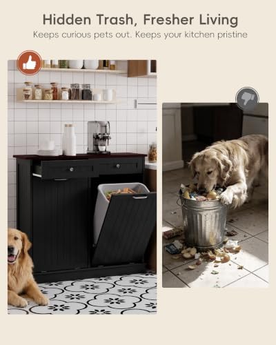 Betterhood 2 x 13 Gallon Tilt Out Trash Cabinet with 2 Big Storage Drawer, Solid Wooden Trash Garbage Can Cabinet, Mid-Century Modern Recycling Cabinet & Laundry Sorter for Kitchen Dining Room, Black - Image 3