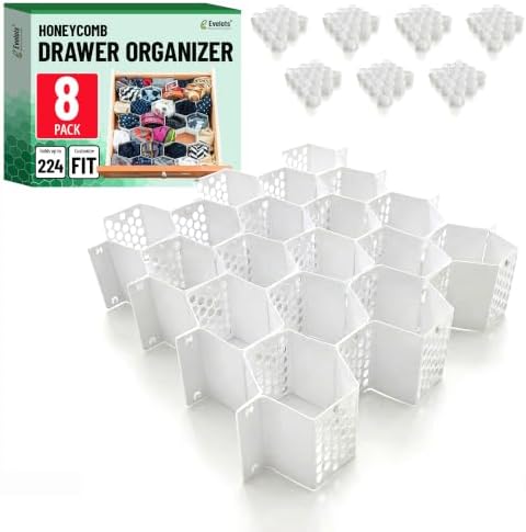 Evelots 8-Pack Honeycomb Drawer Organizers, 224 Cells, Expandable, White by Evelots