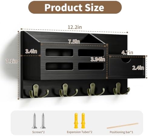 Key Holder Wall Mount Black Key Holder with Drawer& Mail Slot - Image 5