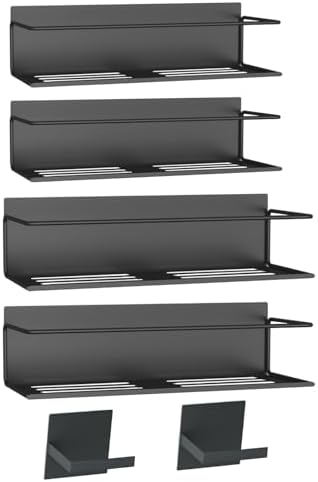 Magnetic Spice Rack For Refrigerator, Magnetic Fridge Shelf For Kitchen, Magnetic Shelf For Fridge Space Saving Black 4 Pack With Magnetic Paper Towel Holder - Image 4