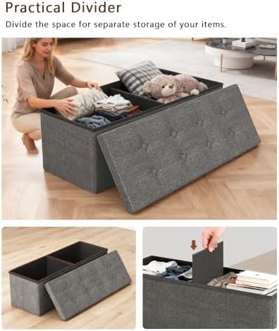 GLAXYFUR 43 Inches Folding Storage Ottoman Bench, Storage Chest, Grey - Image 4