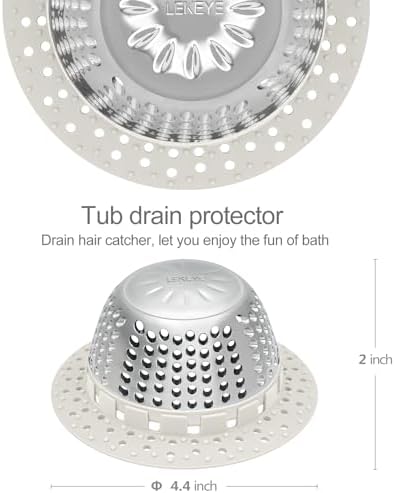 LEKEYE Shower Drain Hair Catcher/Shower Drain Cover/Drain Protector for Pop-Up & Regular Drains(Light Gray) - Image 3
