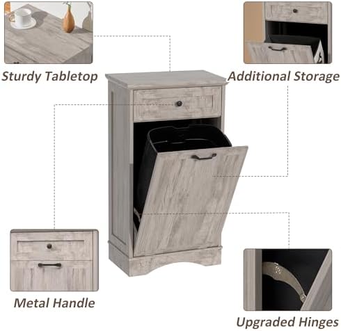 13 Gallons Tilt Out Trash Can Cabinet Freestanding Grey - Image 4