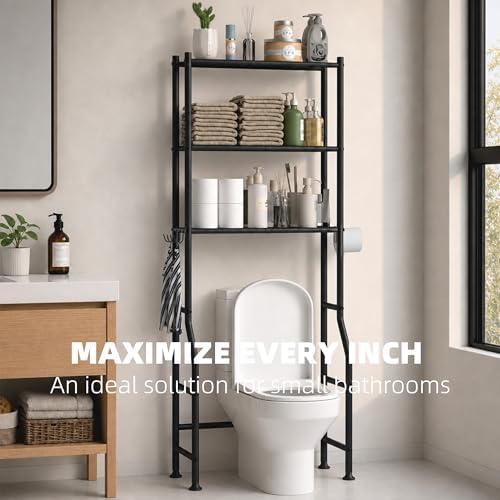 GloTika 3-Tier Over Toilet Storage Cabinet, No Drilling, 64" H, Black - Image 4