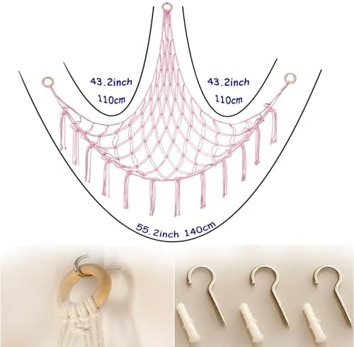 Stuffed Animal Storage Corner Hammock or Net,Toy Storage Hammock for Stuff Animals,Plushie Net for Nursery Bedroom Wall,Stuffed Animal Organizer Holder for Plush,Cute Boho Room Decor.(Pink) - Image 4