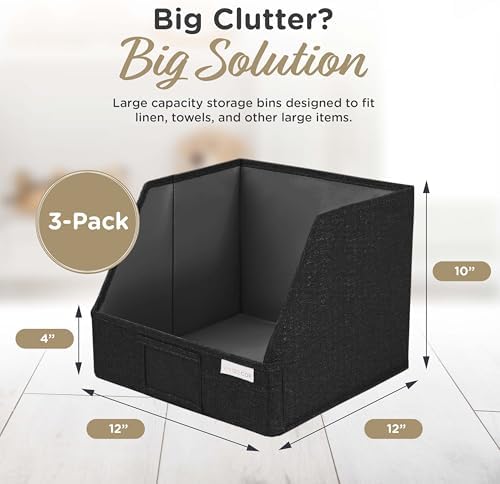 VIVIDECOR Open Front Trapezoid Closet Bins, Closet Shelf Organizer, Black - Image 2