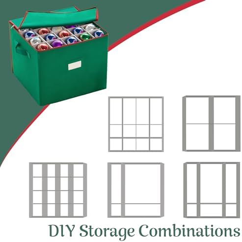Tiny Tim Totes Christmas Storage Box with Zip Top, Large Ornaments storage box, holds up to 75 ornaments, Green - Image 4