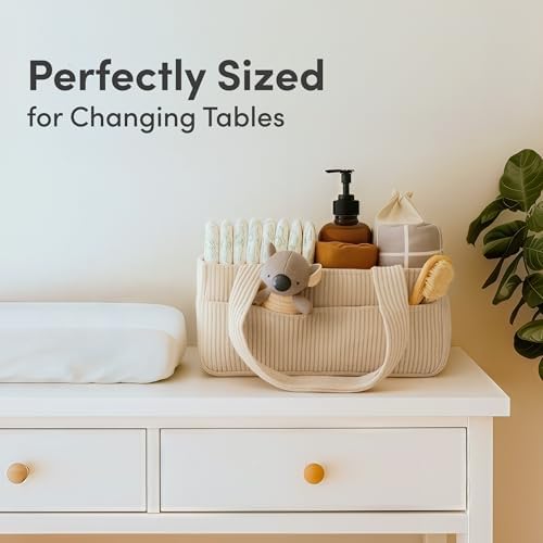 PUTSKA Baby Diaper Caddy Organizer, Nursery Basket (Cream, Corduroy) - Image 4