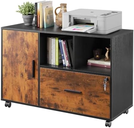 DEVAISE Printer Stand with Storage, Mobile Wood File Cabinet, Rustic Brown by DEVAISE