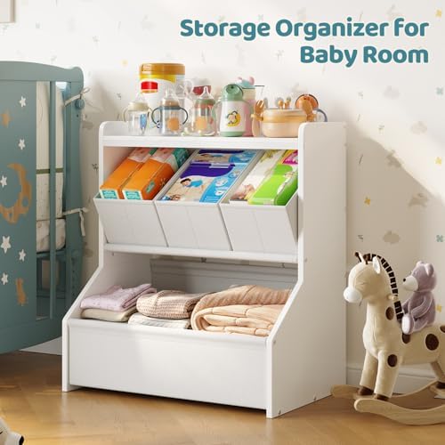FOUCSSOMEI Kids Toy Storage Organizer with Display Shelf Playroom & Nursery - Image 4