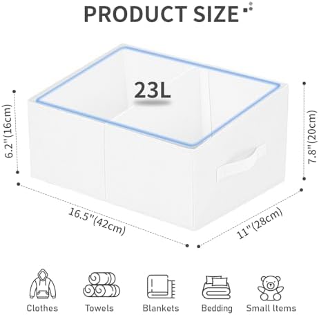 DIMJ Large Closet Shelf Organizer Bins 4 Packs with Handles and Divider, Fabric Trapezoid Storage Baskets, Foldable Clothes Containers Box for Shelf, Towel, Book, Toy, Purse, Hats, White - Image 2