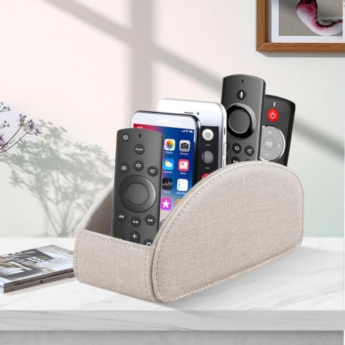 Remote Control Holder PU Leather TV Remote Caddy for Table 5 Compartments - Image 7