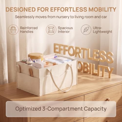 3 Tier Baby Diaper Caddy Cart with Removable Dividers and Wheels,Off-White - Image 4