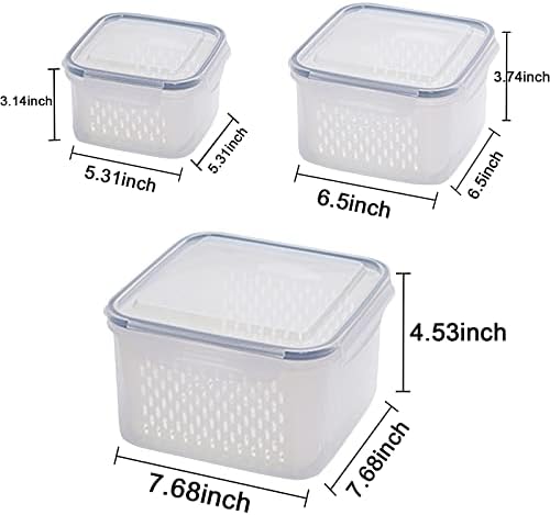3Pack Fridge Food Storage Container Set with Lids with Strainer, Fruit Vegetable Storage Containers Keep Fruits, Vegetables, Berry, Meat Fresh longer, BPA-Free Plastic Produce Keepers - Image 4