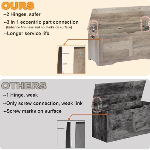 Timberer 39.4" Storage Chest, Wooden Storage Bench, Lift Top Toy Chest - Image 4