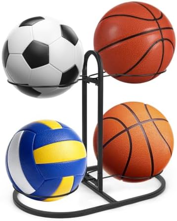 New Ball Storage Rack,Cube Ball Storage Holder，Basketball Football Holder Carbon Steel Heavy Duty Basketball Stand Painted Nail-Free Multi-Purpose Vertical Ball Rack (Double 2 layer) by Unknown