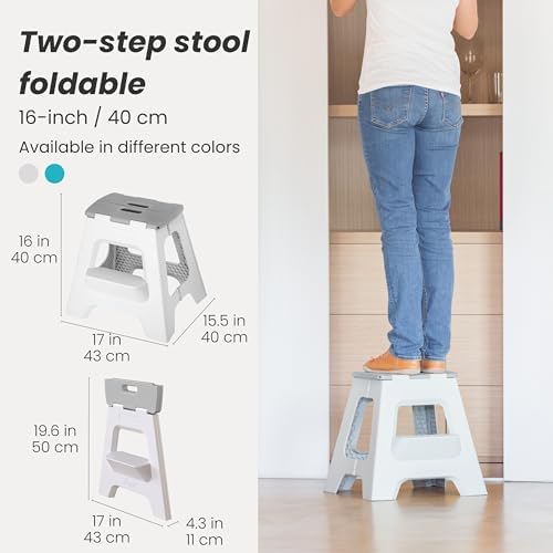 Vigar Compact Folding Step Stool, Gray, 16 Inch 2 Step Foldable - Image 2