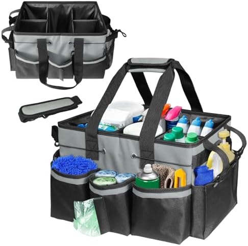 Cleaning Tool Organizer Bag with Handles, Cleaning Caddy, Grey by Jenlan