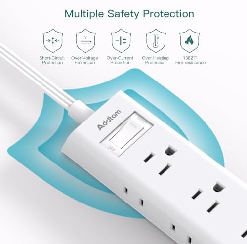 Power Strip Surge Protector with 12 Outlets, Flat Plug Extension Cord 6FT - Image 7