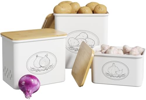 Lifewit Plastic Potato and Onion Storage Bin Box, Set of 3, White by Lifewit