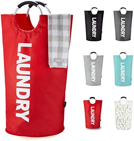 Caroeas 100L Laundry Basket,Large Laundry Hamper, Laundry Bag with Padded Handles, Clothes Hamper Stands Up Well, Collapsible Free Standing Easy Storage Washing Bin (Red,100L) by Caroeas