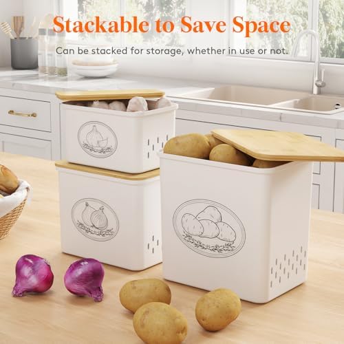 Lifewit Plastic Potato and Onion Storage Bin Box, Set of 3, White - Image 5