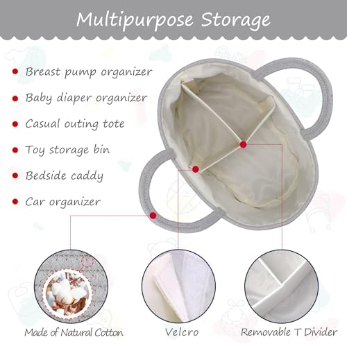 COMSE Baby Diaper Caddy Organizer with Handles, Cotton Rope, Cool Gray - Image 6