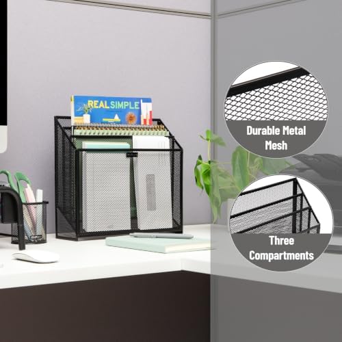 Mind Reader Vertical File Storage, Desktop Organizer, Workspace, Office, Metal Mesh, 12.5"L x 3.75"W x 11.5"H, Black - Image 4