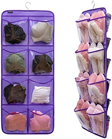 Dual-Sided Hanging Closet Organizer for Socks Underwear Bra Kids Storage Organizer for Baby Clothes Toddler Shoes with 26 Pockets (Purple-Clear Pockets) by ANZORG