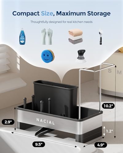 Nacial Kitchen Sink Organizer, Sink Caddy with Sponge & Tall Brush Holder - Image 2
