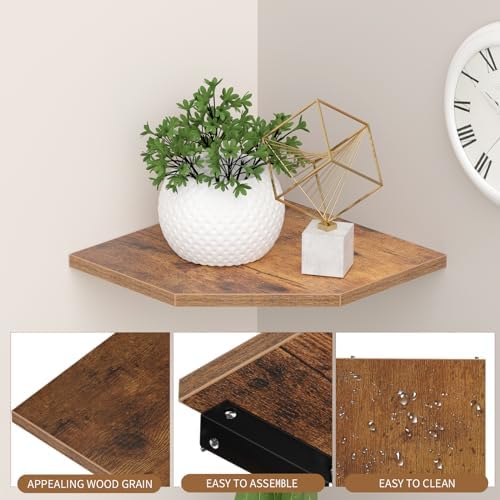 JJL Corner Wall Shelf, 10.4 Inch Wooden Corner Shelves, Set of 2 Floating Shelf for Wall Storage, Wall Mount Corner Shelves for Room Decoration, Rust Brown - Image 5