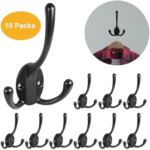 Wall Mounted Coat Hooks 10 Packs Heavy Duty Black Hardware Robe Hooks Decorative for Single Hanging Coats Towel Cubicle Classroom Kitchen Bath Backpack Hat Hook - Image 2