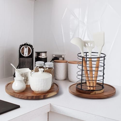 [ 2 Pack ] 12-inch Acacia Wood Lazy Susan Organizers,Turntable for Cabinet - Image 6