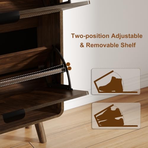 3imothrix Fluted Shoe Cabinet for Entryway with 2 Flip Drawers, Walnut - Image 3