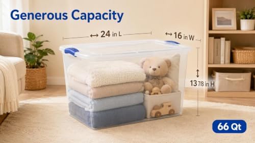66 Qt Clear Storage Bins 2 Pack with Latch Lid Stackable Heavy Duty - Image 4