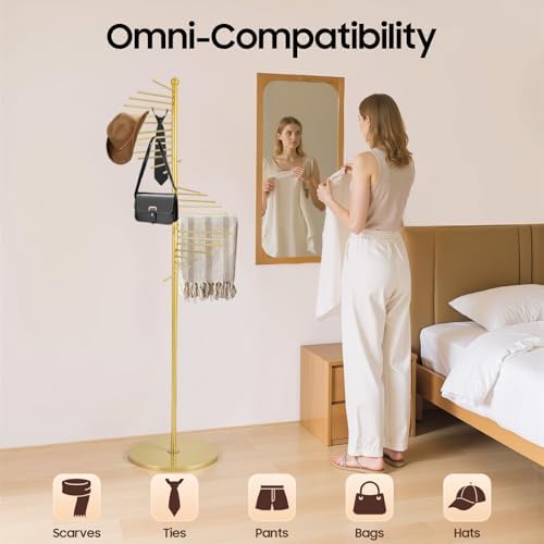 Scarf Organizer, Hijab Organizer, 30 Tiers Metal Scarf Hanger for Multiple Scarves, 67" Height Floor-standing Hijab Stand Belt Pants Hanger for Home, Commercial, Clothing Store (Gold) - Image 4