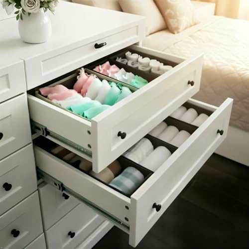 Bructhun Drawer Organizer Set of 4- Fabric Storage Bins for Clothes, Underwear, Socks & Bras - 11" Dresser Dividers for Bedroom Closet - Image 2