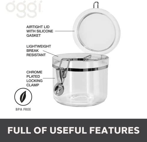 Oggi Clear Plastic Canister with Clamp Lid, 28 oz - Large Airtight Food Storage Container, for Kitchen & Pantry Storage of Bulk, Dry Foods Including Pasta, Flour, Sugar, Coffee, Rice, Tea, Spices - Image 2