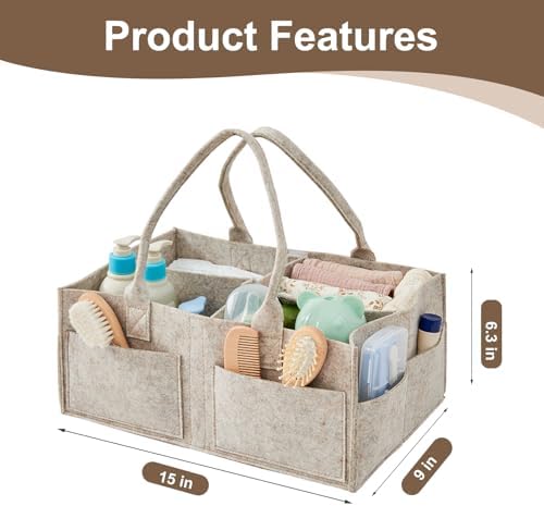 Upgraded Baby Diaper Caddy Organizer, Portable Nursery Storage Bin with Handle, Side Pockets Car Organizer for Diapers and Baby Wipes Essentials, Registry Gift Baskets (1Pcs-Large-Oatmeal) - Image 4